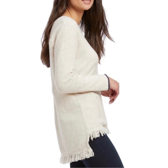 NEW NIC + ZOE CREAM FRINGE TRIM HIGH-LOW SWEATER - Picture 4 of 7